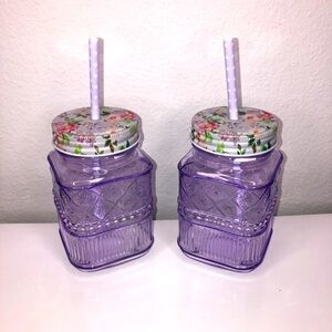 Flora lavender Mason Jar Cups w/lids & straws